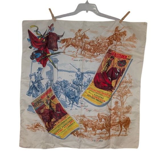 unbranded Accessories - Vintage 70s Spanish Bullfight Corrida de‎ Toros Scarf Souvenir Polyester Spain